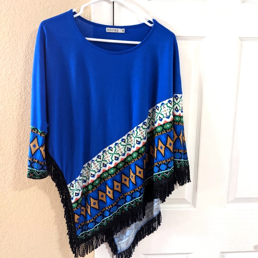 Adore Me, Blue Poncho Style Shirt, Women's Medium